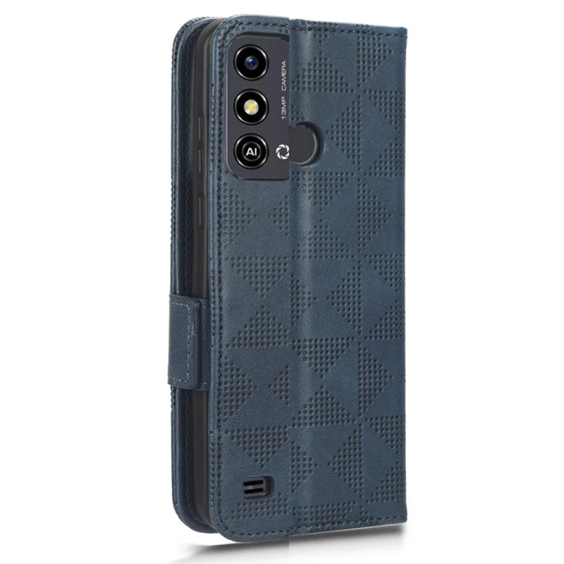 Stand Shell for ZTE Blade A53 Imprinted Triangle Phone Cover PU Leather Wallet Case - Blue