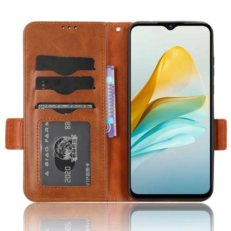 Stand Shell til ZTE Blade A53 med indpræget trekantmønster, PU-læder, wallet-case - Brun
