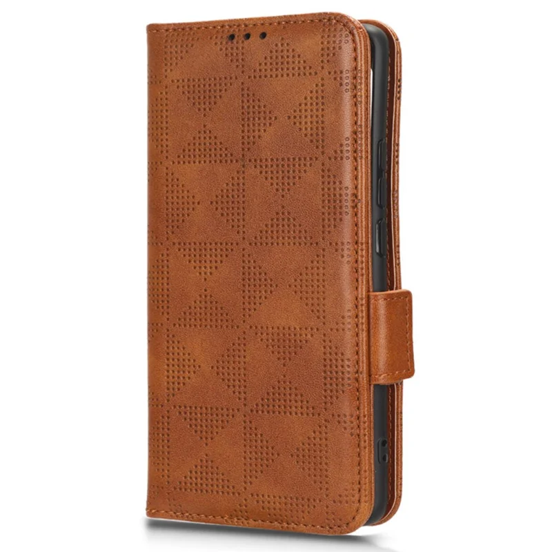 Stand Shell til ZTE Blade A53 med indpræget trekantmønster, PU-læder, wallet-case - Brun