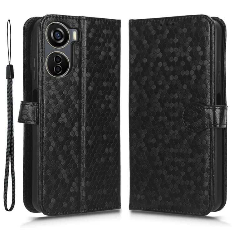 Drop-proof Case for ZTE Axon 40 Lite , Dot Imprinted PU Leather Wallet Stand Phone Cover - Black