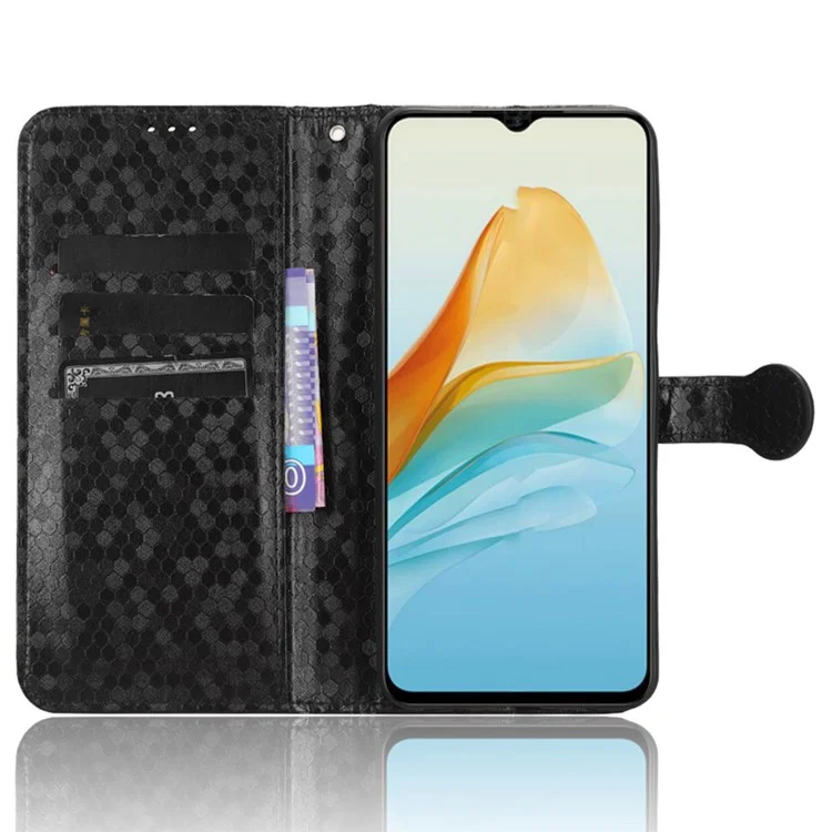 Drop-proof Case for ZTE Axon 40 Lite , Dot Imprinted PU Leather Wallet Stand Phone Cover - Black