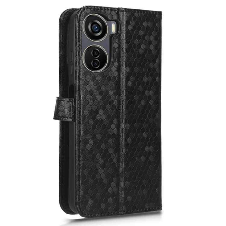 Drop-proof Case for ZTE Axon 40 Lite , Dot Imprinted PU Leather Wallet Stand Phone Cover - Black