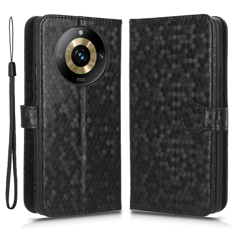 Anti-Scratch Phone Case for Realme 11 Pro+ 5G / 11 Pro 5G , Wallet Stand Dot Imprinted PU Leather Phone Cover - Black