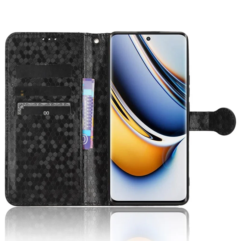 Anti-Scratch Phone Case for Realme 11 Pro+ 5G / 11 Pro 5G , Wallet Stand Dot Imprinted PU Leather Phone Cover - Black
