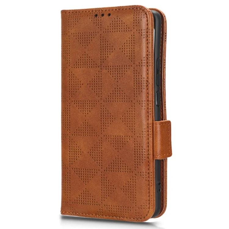 For Realme 11 Pro 5G / 11 Pro+ 5G Imprinted Triangle Phone Cover Stand Shell Dustproof PU Leather Wallet Case - Brown