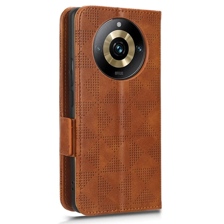 For Realme 11 Pro 5G / 11 Pro+ 5G Imprinted Triangle Phone Cover Stand Shell Dustproof PU Leather Wallet Case - Brown