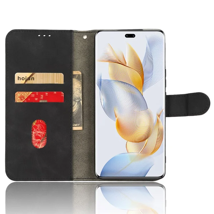 For Honor 90 Pro Custodia a portafoglio con chiusura a libro, supporto pieghevole, guscio antiscivolo, touch-friendly in pelle PU - Nero 