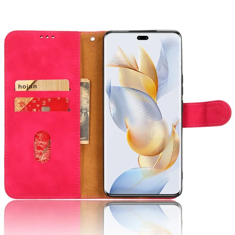 For Honor 90 Pro Wallet Flip Cover Folding Stand Shell Anti-Scratch Skin-touch PU Leather Cell Phone Case - Rose