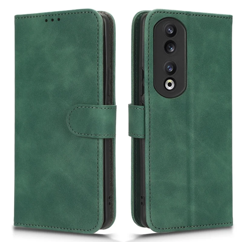 For Honor 90 Skin-touch Feeling PU Leather Phone Shell Wallet Cover Folding Stand Flip Phone Case - Green