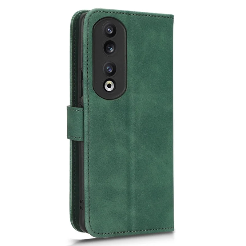 For Honor 90 Skin-touch Feeling PU Leather Phone Shell Wallet Cover Folding Stand Flip Phone Case - Green