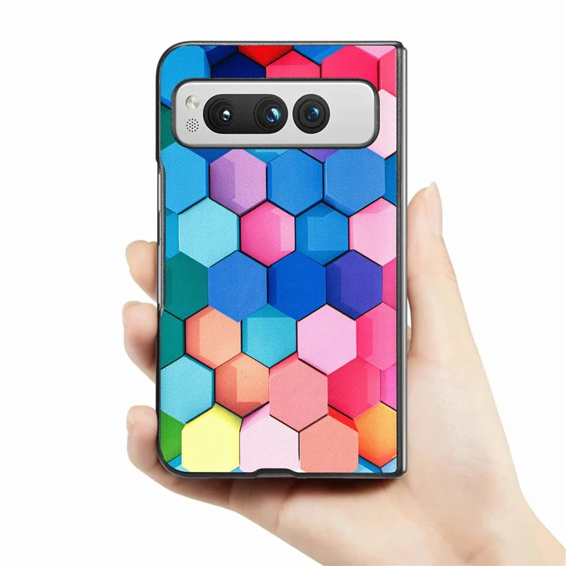 Para Google Pixel Fold PU Leather + Hard PC Shell Ultra Thin Pattern Printing Phone Case Cover - Colorful Honeycomb