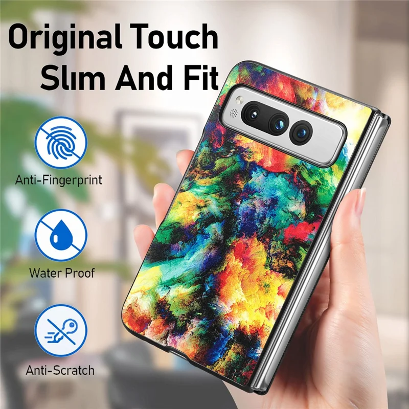 For Google Pixel Fold PU Leather + Hard PC Shell Ultra Thin Pattern Printing Phone Case Cover - Iridescent Cloud