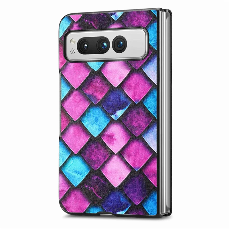 For Google Pixel Fold PU Leather + Hard PC Shell Ultra Thin Pattern Printing Phone Case Cover - Purple Scale