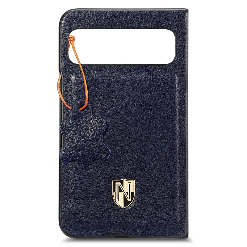 For Google Pixel Fold Cowhide Leather Coated PC Phone Case Shockproof Folding Cover - Blue