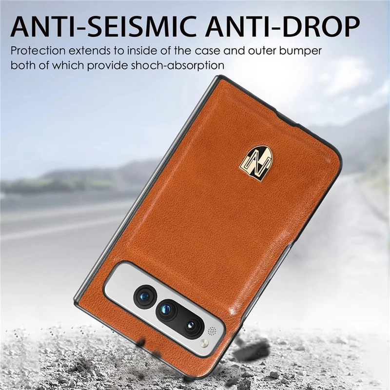 For Google Pixel Fold Cowhide Leather Coated PC Phone Case Shockproof Folding Cover - Blue