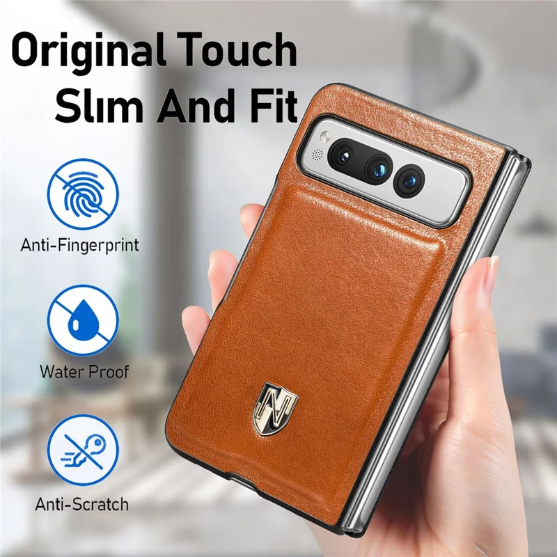 For Google Pixel Fold Cowhide Leather Coated PC Phone Case Shockproof Folding Cover - Blue