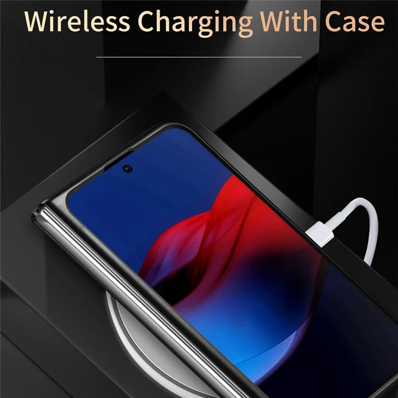 For Google Pixel Fold Cowhide Leather Coated PC Phone Case Shockproof Folding Cover - Blue