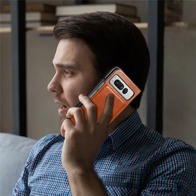 For Google Pixel Fold Cowhide Leather Coated PC Phone Case Shockproof Folding Cover - Blue