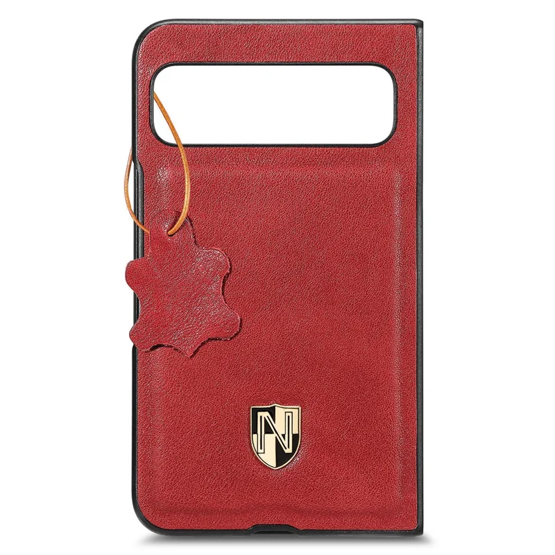 For Google Pixel Fold Cowhide Leather Coated PC Phone Case Shockproof Folding Cover - Red