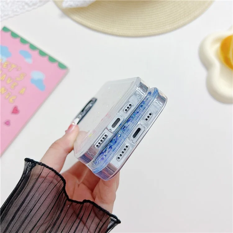 PC+TPU Case per iPhone 14 Pro Max Protezione Fotocamera Cornice Epoxy Glitter Scintillante Luminoso Custodia - Blu