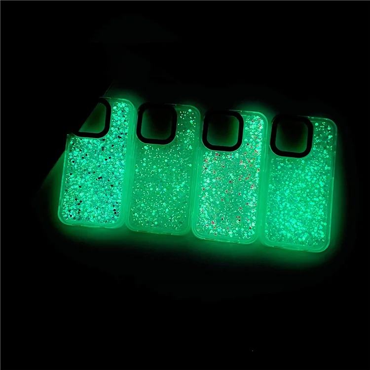 PC+TPU Case per iPhone 14 Pro Max Protezione Fotocamera Cornice Epoxy Glitter Scintillante Luminoso Custodia - Blu