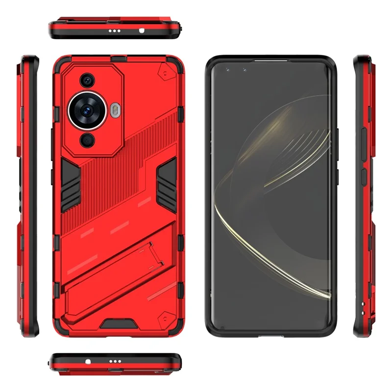 For Huawei nova 11 / nova 12s 4G / nova 12 Lite 4G Shockproof Kickstand Back Cover Hard PC + Flexible TPU Phone Case - Red