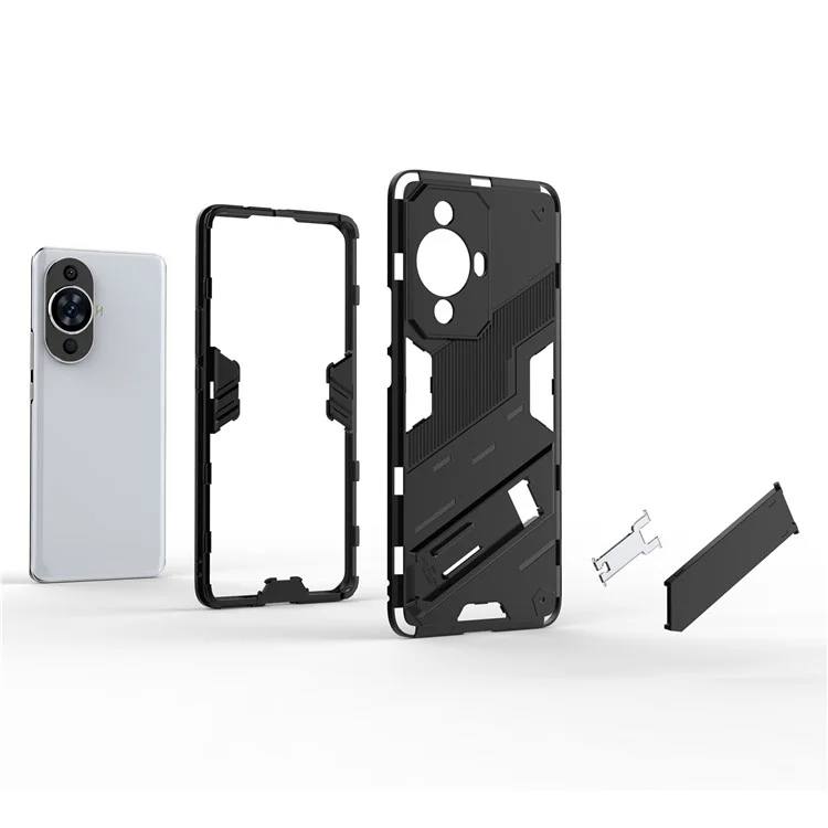 For Huawei nova 11 Pro / nova 11 Ultra Anti-Dust PC + TPU Phone Cover Drop-proof Phone Case with Kickstand - Black