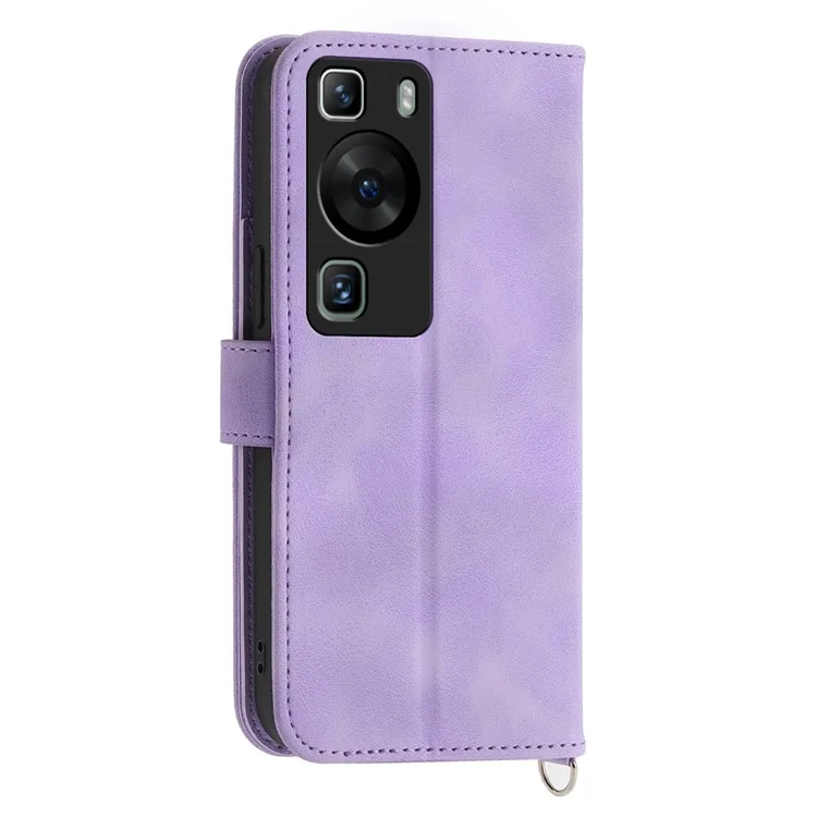 Wallet Phone Case für Huawei P60 / P60 Pro Stoßfestes Case Skin-Touch Bedrucktes Blumen-Lederklappcover mit Gurt - Hellviolett