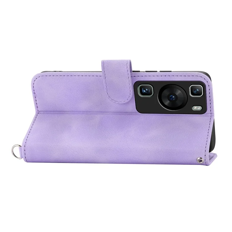 Wallet Phone Case für Huawei P60 / P60 Pro Stoßfestes Case Skin-Touch Bedrucktes Blumen-Lederklappcover mit Gurt - Hellviolett