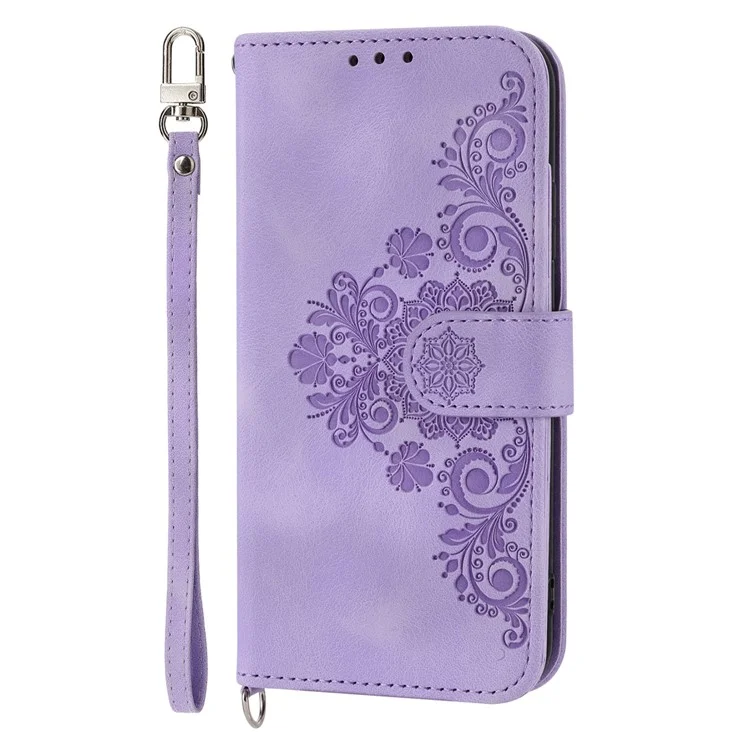 Wallet Phone Case für Huawei P60 / P60 Pro Stoßfestes Case Skin-Touch Bedrucktes Blumen-Lederklappcover mit Gurt - Hellviolett