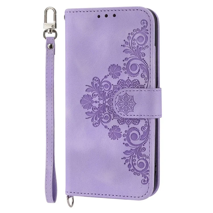 Funda de piel resistente a los golpes para Honor X8a 4G Funda de teléfono tipo cartera con estampado de flores Funda de teléfono con tacto-piel con correa - Morado claro