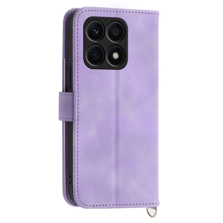 Funda de piel resistente a los golpes para Honor X8a 4G Funda de teléfono tipo cartera con estampado de flores Funda de teléfono con tacto-piel con correa - Morado claro