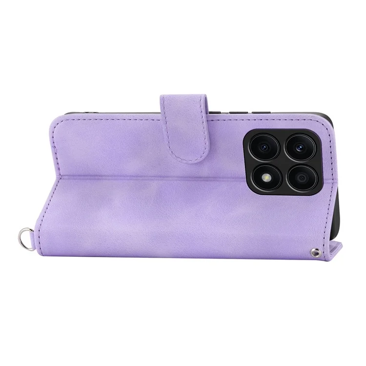 Funda de piel resistente a los golpes para Honor X8a 4G Funda de teléfono tipo cartera con estampado de flores Funda de teléfono con tacto-piel con correa - Morado claro