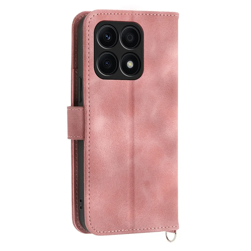 Shockproof Leather Cover for Honor X8a 4G Wallet Phone Case Imprinted Flower Skin-Touch Phone Shell with Strap - Pink