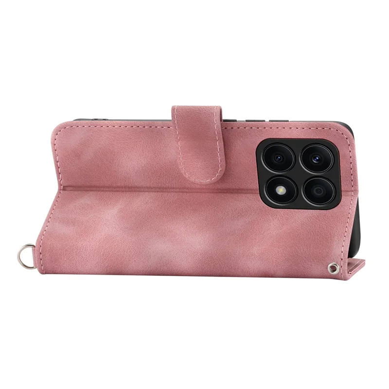 Shockproof Leather Cover for Honor X8a 4G Wallet Phone Case Imprinted Flower Skin-Touch Phone Shell with Strap - Pink
