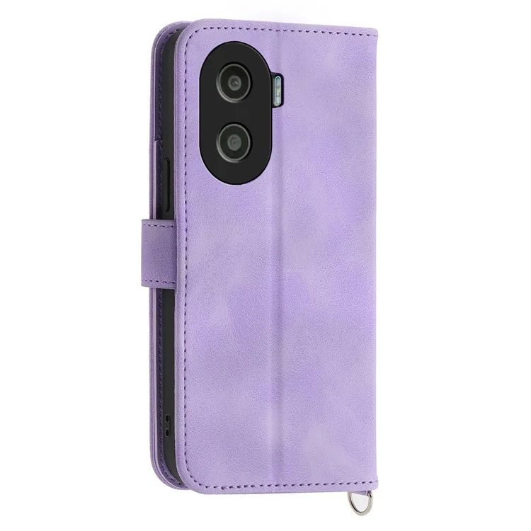 Custodia in pelle PU Anti-Drop per Honor X40i 5G con motivo floreale stampato, Skin-Touch Wallet Phone Cover con cinturino - Viola chiaro
