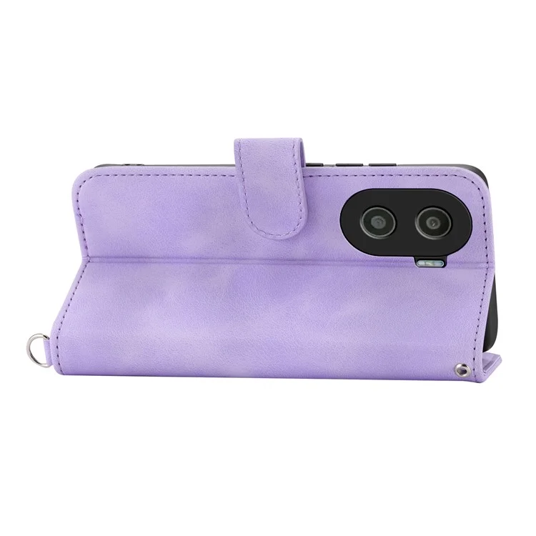Custodia in pelle PU Anti-Drop per Honor X40i 5G con motivo floreale stampato, Skin-Touch Wallet Phone Cover con cinturino - Viola chiaro