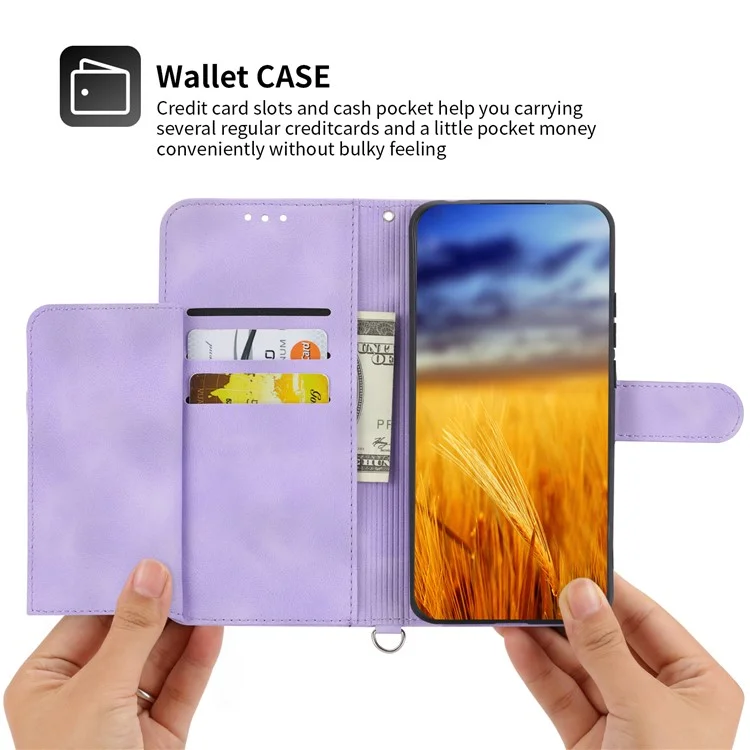Custodia in pelle PU Anti-Drop per Honor X40i 5G con motivo floreale stampato, Skin-Touch Wallet Phone Cover con cinturino - Viola chiaro