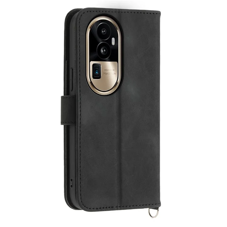 Haut-Berührungshandy-Hülle für Oppo Reno10 Pro+ 5G Blume geprägte Leder-Geldbörsen-Abdeckung mit Gurt - Schwarz