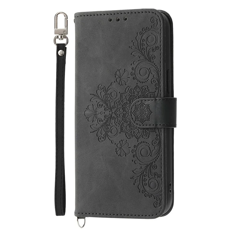 Para Xiaomi Redmi Note 12 Turbo / Poco F5 5G Funda de teléfono con tacto de piel Flower Imprinted Leather Flip Cover con cartera, correa - Negro