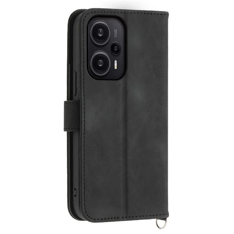 Para Xiaomi Redmi Note 12 Turbo / Poco F5 5G Funda de teléfono con tacto de piel Flower Imprinted Leather Flip Cover con cartera, correa - Negro