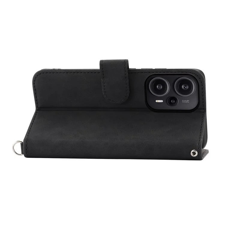 Para Xiaomi Redmi Note 12 Turbo / Poco F5 5G Funda de teléfono con tacto de piel Flower Imprinted Leather Flip Cover con cartera, correa - Negro