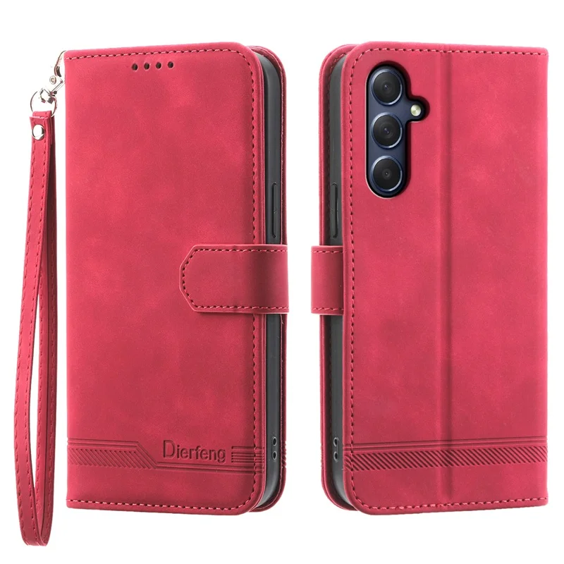 DIERFENG DF-03 for Samsung Galaxy M54 5G / F54 5G Phone Case Lines Imprinted Leather Wallet Stand Cover - Red