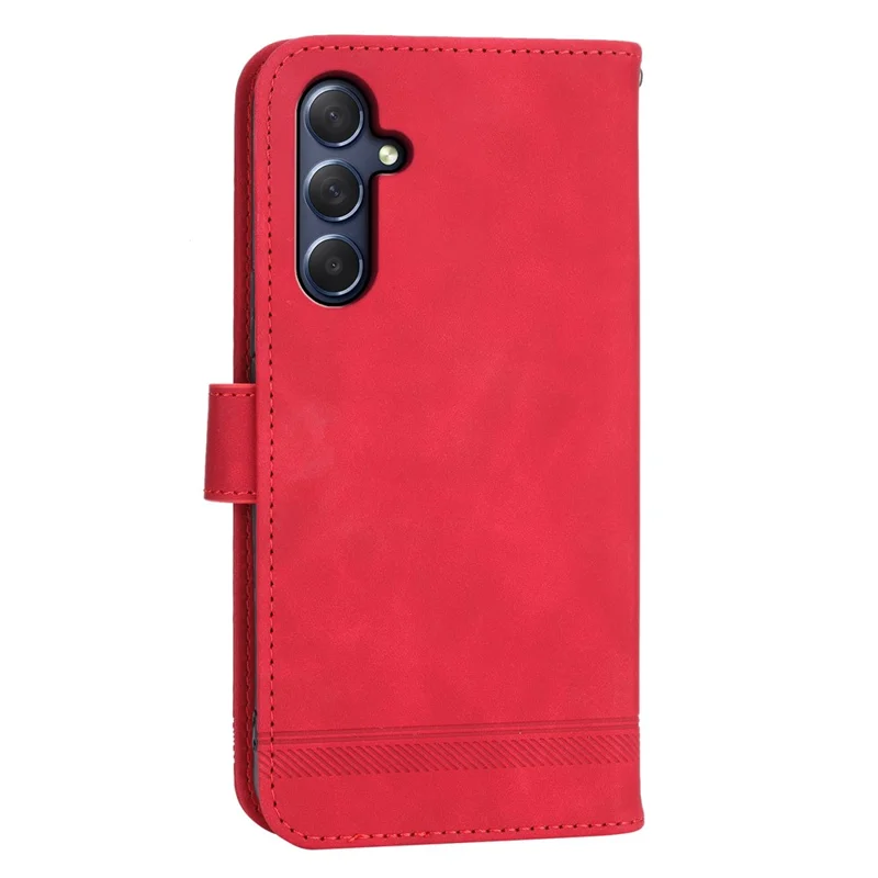 DIERFENG DF-03 for Samsung Galaxy M54 5G / F54 5G Phone Case Lines Imprinted Leather Wallet Stand Cover - Red