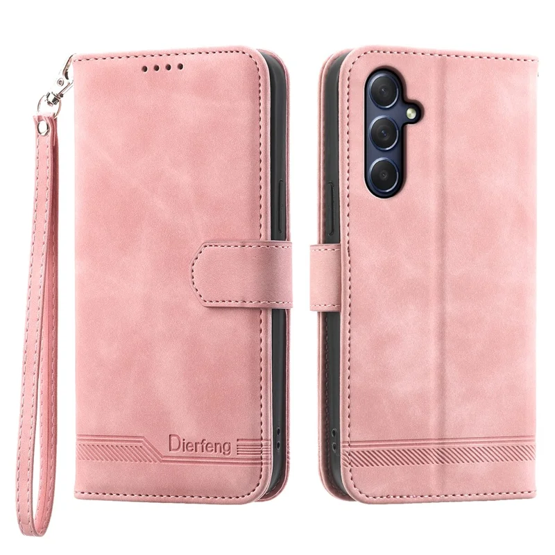 DIERFENG DF-03 for Samsung Galaxy M54 5G / F54 5G Phone Case Lines Imprinted Leather Wallet Stand Cover - Pink