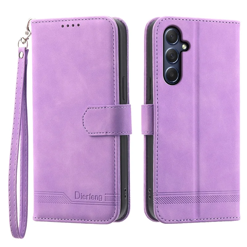 DIERFENG DF-03 for Samsung Galaxy M54 5G / F54 5G Phone Case Lines Imprinted Leather Wallet Stand Cover - Purple