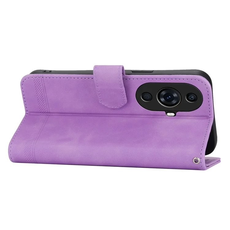 DIERFENG DF-03 for Huawei nova 11 Pro / nova 11 Ultra Lines Imprinted Phone Case PU Leather Wallet Stand Cover - Purple