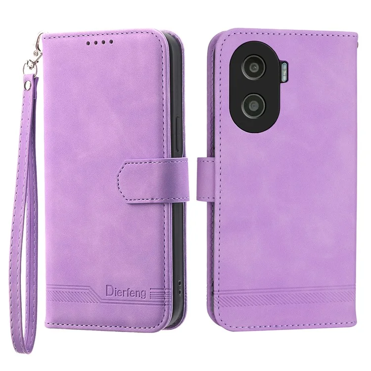 DIERFENG DF-03 per Honor X40i 5G Custodia in pelle per telefono con linee impresse Flip Stand Wallet Cover - Viola