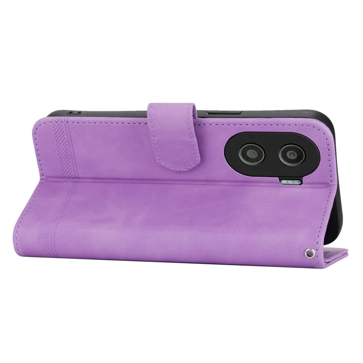 DIERFENG DF-03 per Honor X40i 5G Custodia in pelle per telefono con linee impresse Flip Stand Wallet Cover - Viola