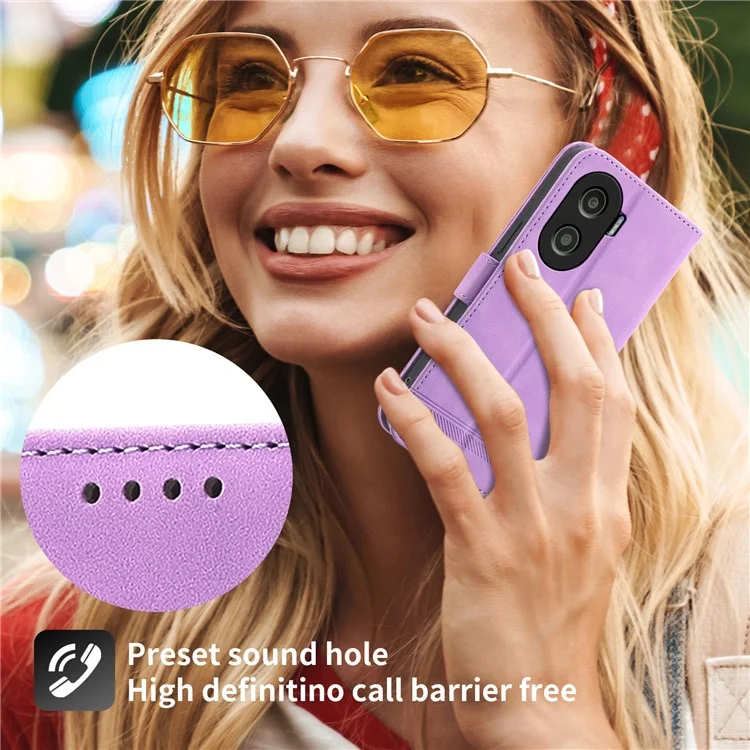 DIERFENG DF-03 per Honor X40i 5G Custodia in pelle per telefono con linee impresse Flip Stand Wallet Cover - Viola